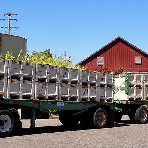 Stacks of bins on a a truck