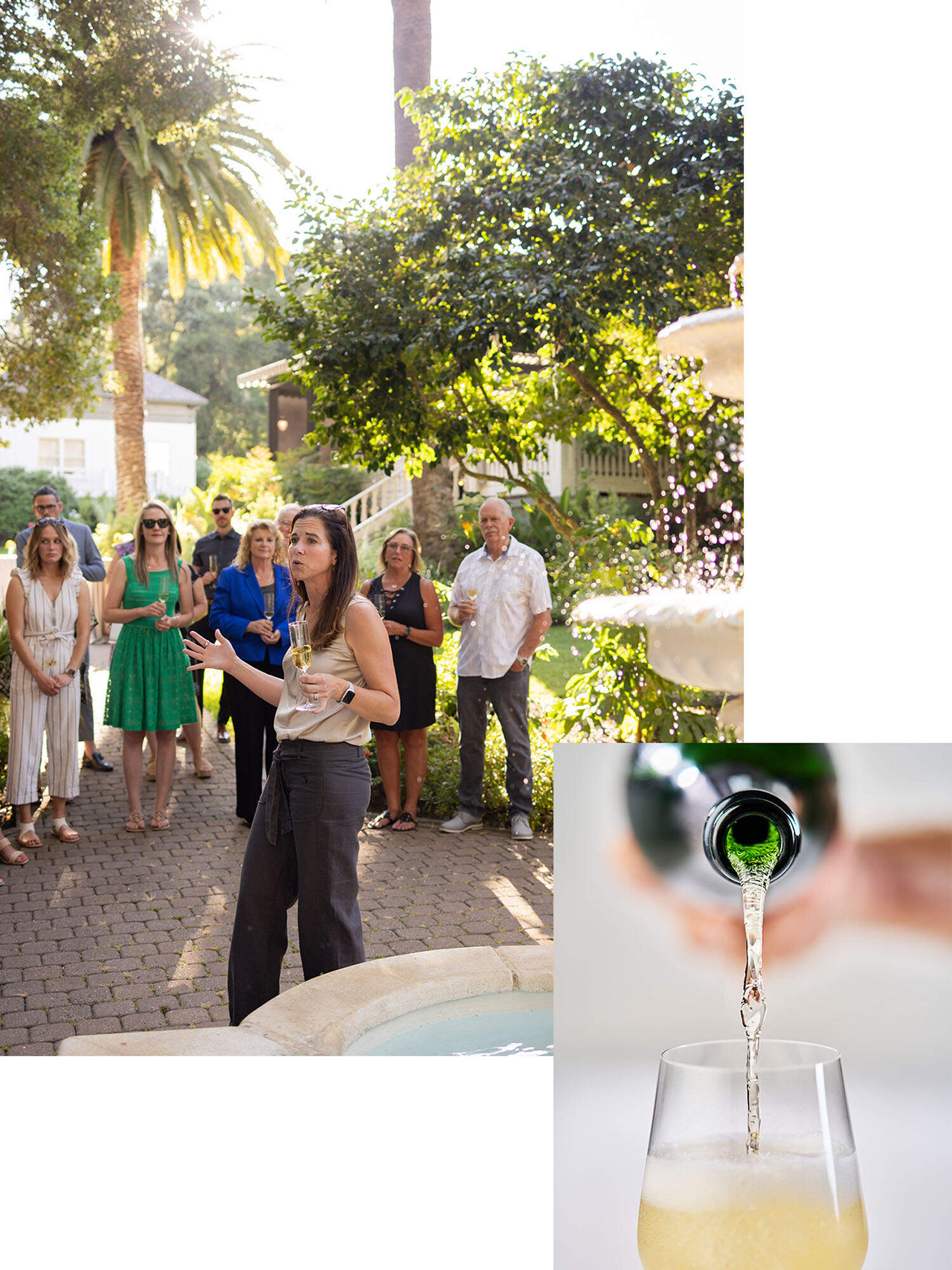 People gathered outdoors to celebrate with wine