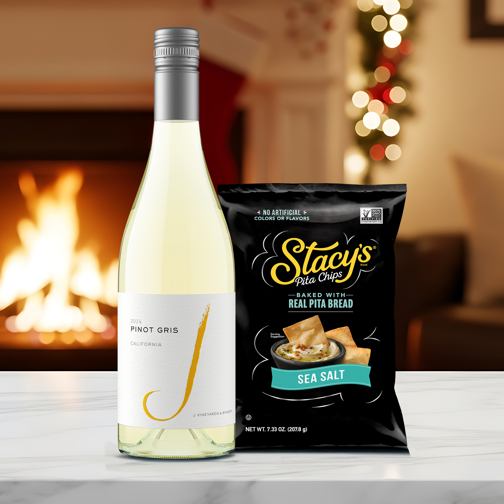 J Pinot Gris and Sea Salt Pita Chips