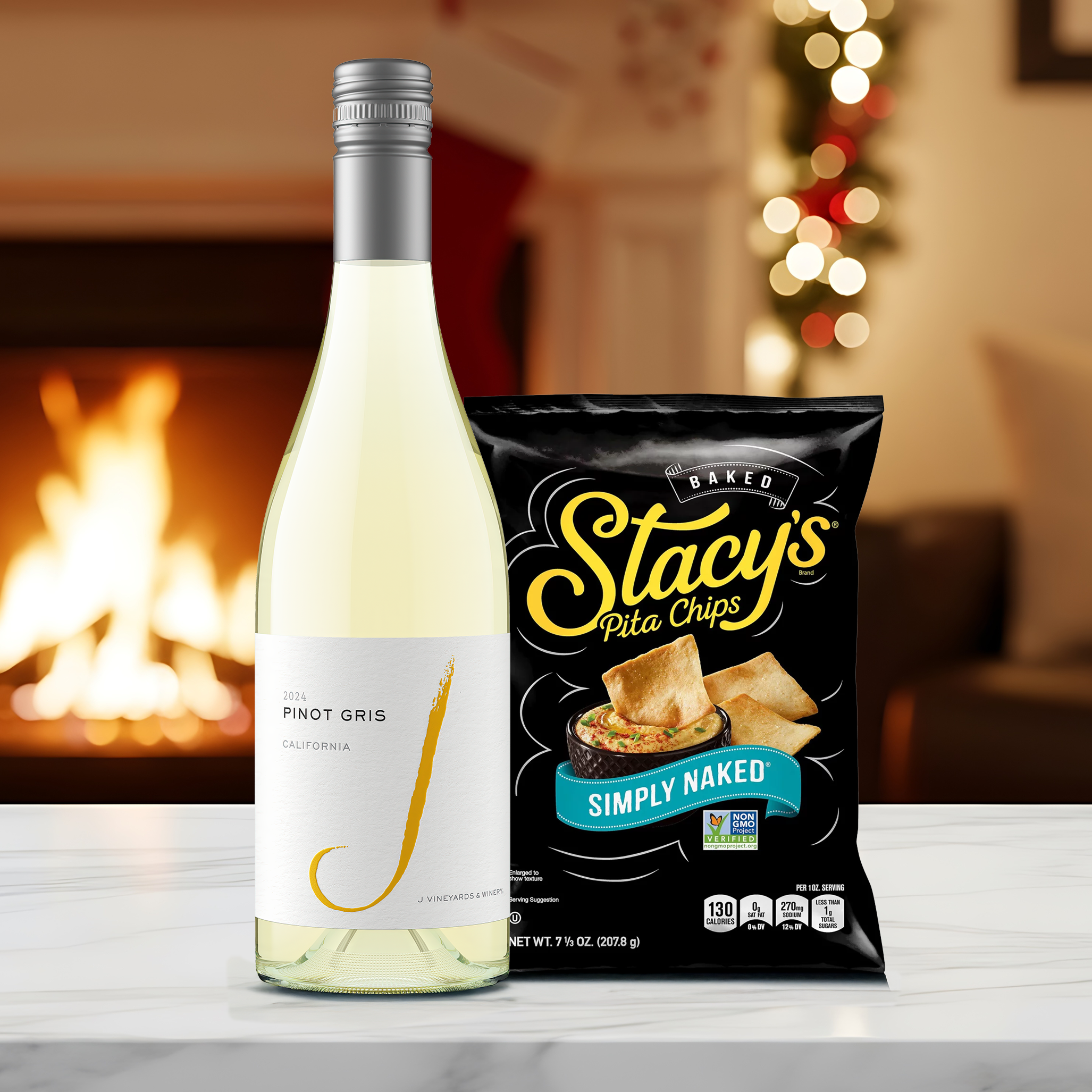 J Pinot Gris and Simply Naked Pita Chips