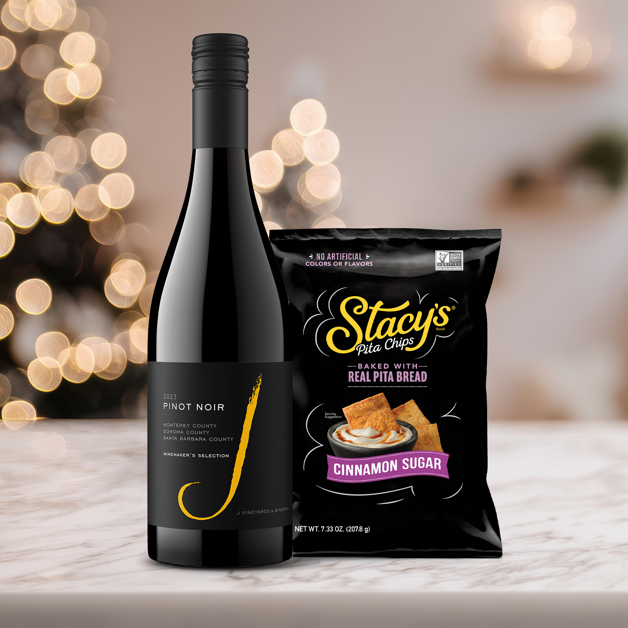 J Pinot Noir and Stacy's Cinnamon Sugar Pita Chips