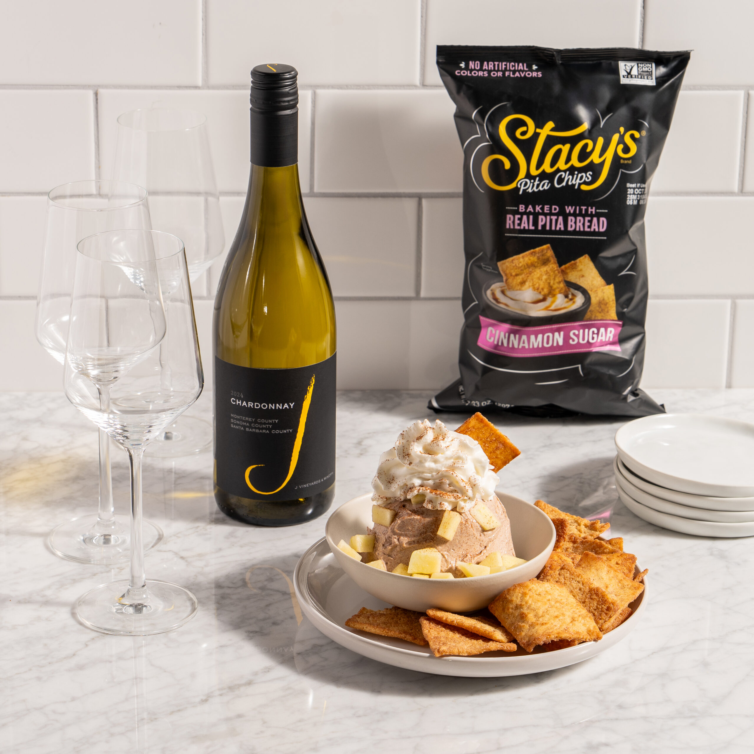 Stacy’s Cinnamon Sugar Pita Chips and J Chardonnay